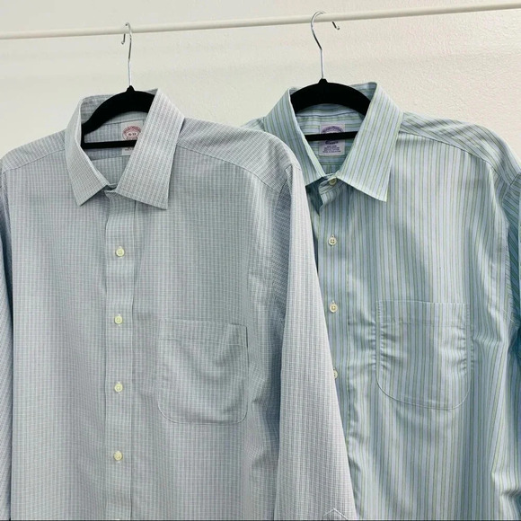 Brooks Brothers Shirt Lot Men 16 Non Iron Blue Stripe Check All Cotton Classic - Picture 2 of 11